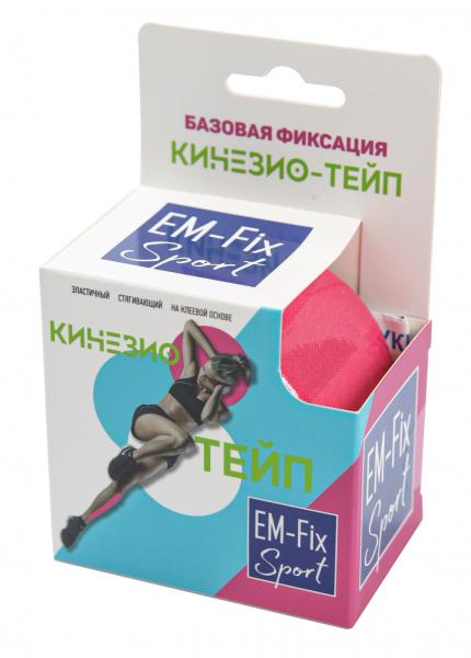 Кинезиологический тейп EM-Fix Sport,   5см х 5м цвет розовый,   базовая фиксация